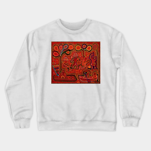 Cuna Indian Men in Boats Mola Crewneck Sweatshirt by Esprit-Mystique